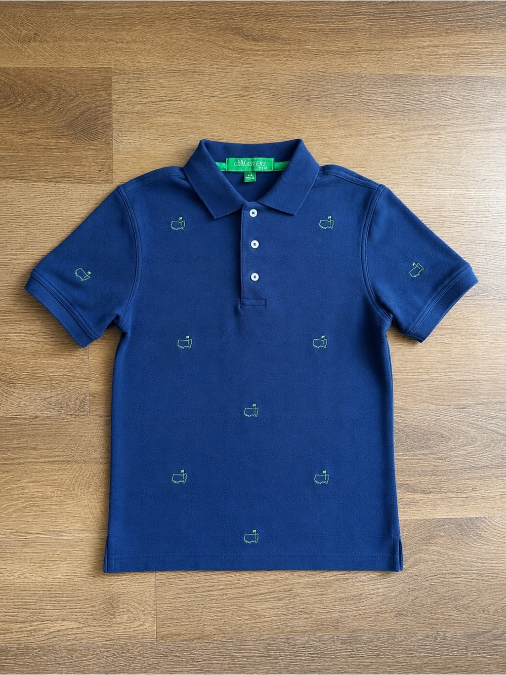 Masters Kids Navy Polo Youth 6-7 Golf Shirt All Over U.S. Map Logos